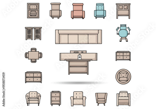 Collection of Top Down Furniture Icons For Interior Design Planning Isolated On White Background furniture icons interior design architecture