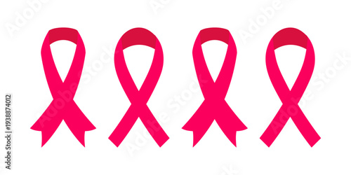 Pink ribbon icons set representing breast cancer awareness symbol isolated on white background for women health campaign support and charity design