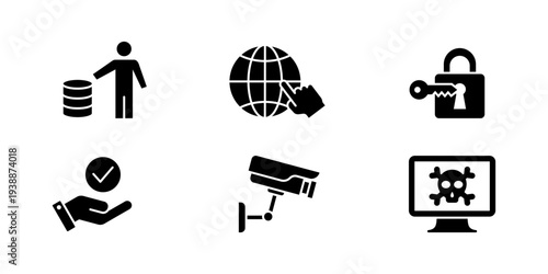 Privacy icon collection featuring confidential surveillance data protection lock and cybersecurity symbols isolated on white background for digital security design