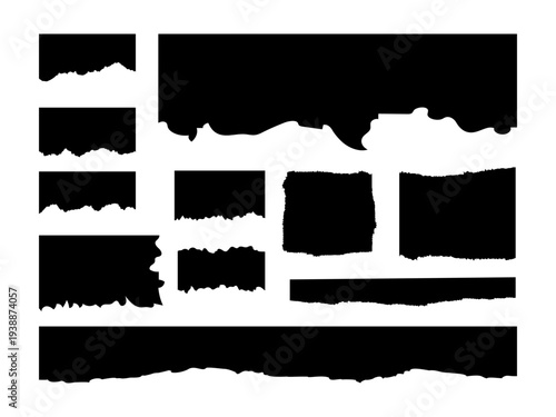 Ripped paper corner collection. jagged border, torn paper top and down frames