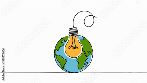 Glowing light bulb on a globe with a swirling filament symbolizing eco friendly ideas and innovation in a sustainable world with a bright future