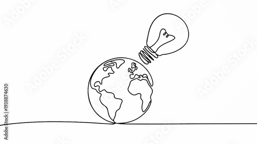 Globe with light bulb on top symbolizing ideas and innovation for a brighter future globally