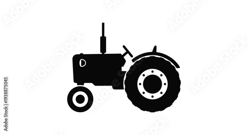 A stark black silhouette of a vintage farm tractor showcasing agricultural machinery and rural life silhouette high quality
