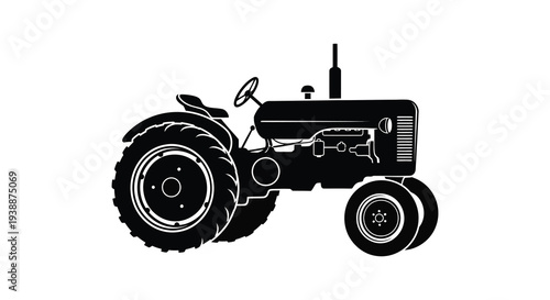 A striking black silhouette depicts a vintage farm tractor showcasing rural machinery and agricultural heritage silhouette high quality