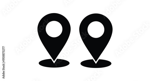 Two black location pin icons are displayed against a clean white background a silhouette high quality professional detailed