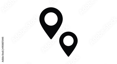 Two black map pin icons against a white background showcasing a minimalist silhouette high quality professional detailed modern