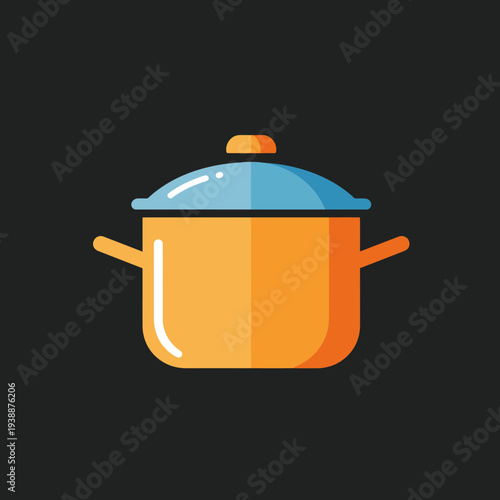 Orange Saucepan with Blue Lid Illustration.