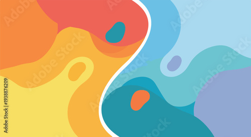 A yin-yang inspired abstract with flowing organic colorful shapes