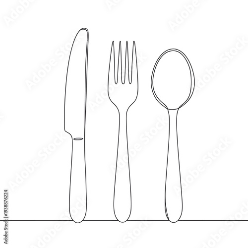 Simple Line Drawing of Cutlery Set.