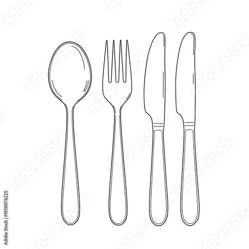 Simple Line Drawing of Cutlery Set.