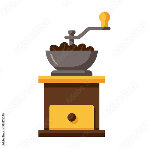 Vintage Coffee Grinder with Coffee Beans.