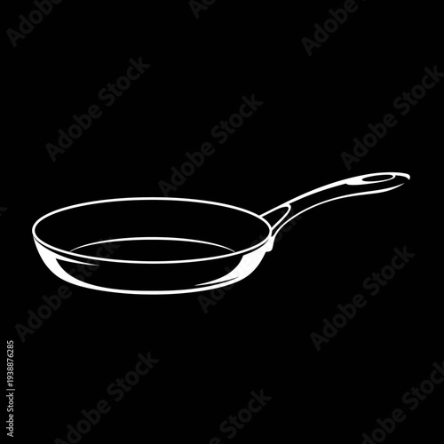 White Frying Pan on Black Background.