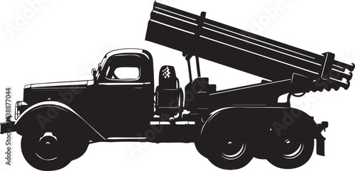 Vintage truck with rocket launcher mounted on back historical military vehicle artillery weapon system old warfare equipment