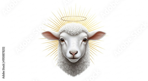 Holy lamb with golden halo and radiant light