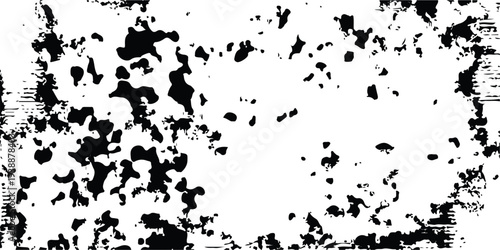 Abstract grunge floral background design featuring black ink splashes and vector splat stains on a dirty texture with flower silhouette ornaments and a splatter paint border element