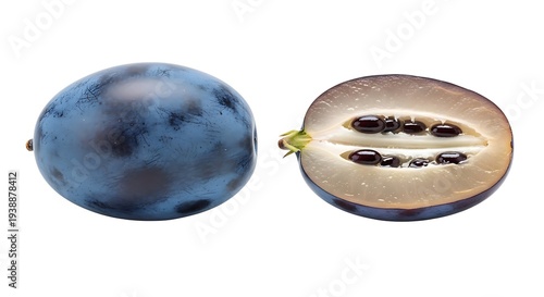 Elderberry fruit, whole and halved, with seeds