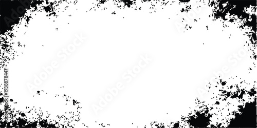 Vintage black ink splat grunge frame design featuring a dirty paint splash border and floral splatter texture on a vector art background