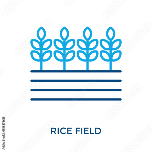 Rice Field Icon Outline Color Style. Vector Illustration For Graphic Design