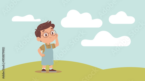 Curious boy observing sky landscape