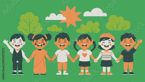 Diverse children holding hands community