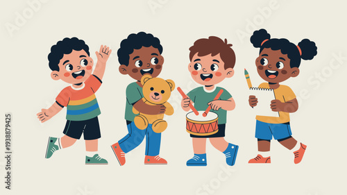 Diverse children playing illustration