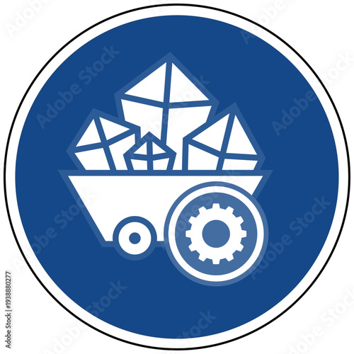 Bergbau Einstellung Bergbauwagen mit Edelsteinen und Zahnrad Symbol Vektor Illustration