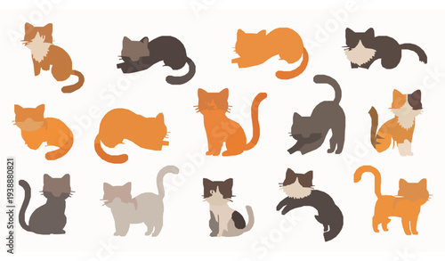 Funny cute cartoon cat breeds mascot characters playful pet animals vector collection