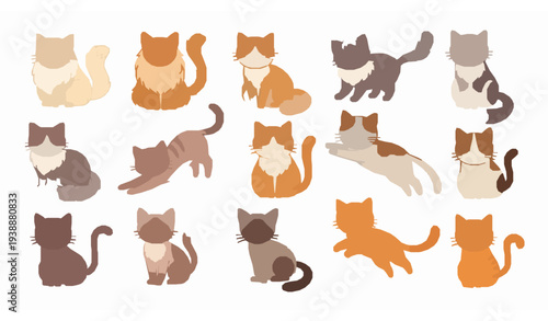 Cute funny cartoon cats collection different cat breeds pet character vector set