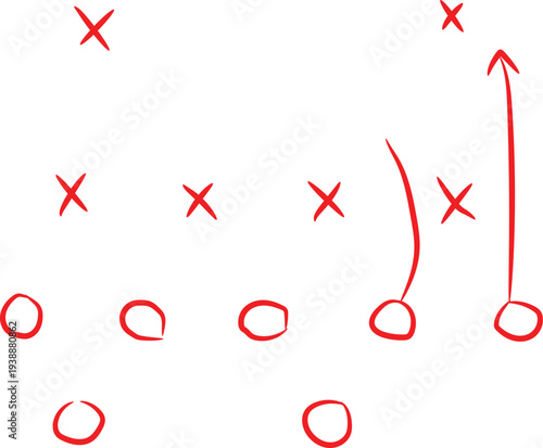 This red hand-drawn diagram outlines a strategic sports play with 'X's and 'O's representing player positions and intended movements.