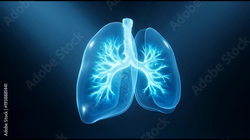 Anatomical 3D Rendering of Human Lungs Rotating.