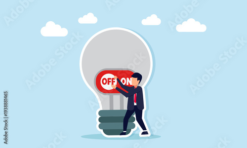 Businessman switching off light bulb symbolizing lack of creativity and inability to generate innovative ideas in business