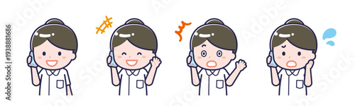 スマートフォンを使う「ナース01」の女性