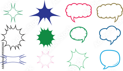 Collection of colorful speech bubbles and thought clouds