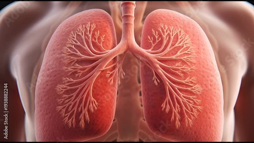 Human Lungs Anatomy Detailed 3D Rendering.