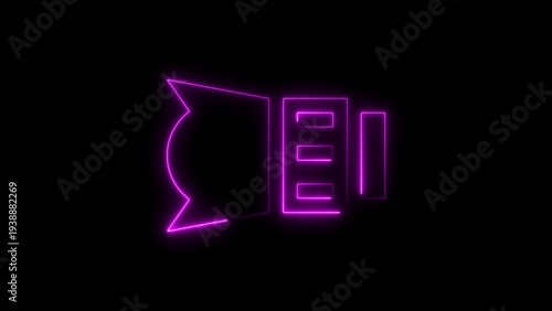 Neon purple outline of a camera lens on a black background photography equipment