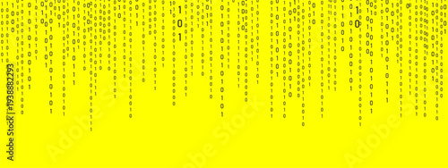 Binary Rain background. Futuristic hacker code on computer with falling numbers. Light effect for data flow. Programming symbols on yellow backdrop. Vector illustration.