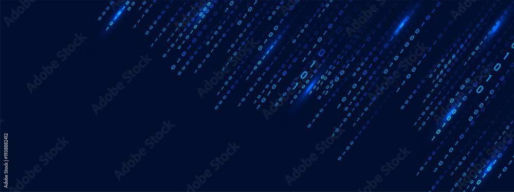Fototapeta premium Futuristic backdrop with programming symbols. Cyber security and abstract technology art. Modern binary code Rain matrix with blue visual theme. Vector illustration.