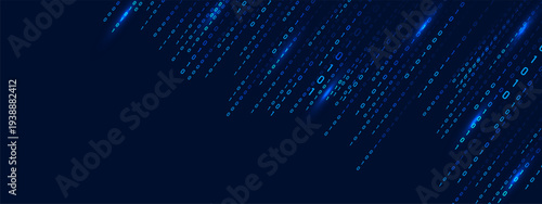 Futuristic backdrop with programming symbols. Cyber security and abstract technology art. Modern binary code Rain matrix with blue visual theme. Vector illustration.