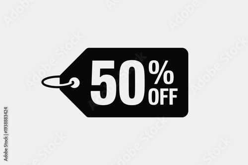 Black tag with 50 percent off text white discount sale