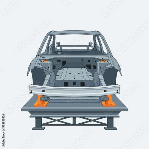 Car Body Shell On Assembly Line, Automotive Manufacturing, Metal Frame