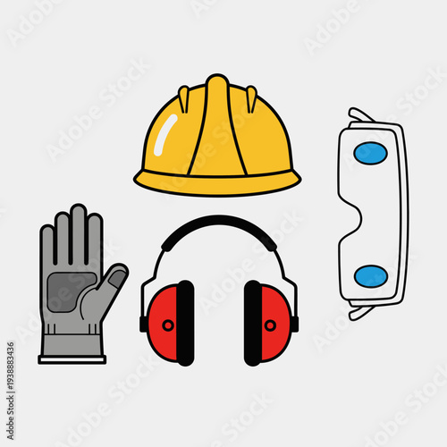 Construction Safety Gear Set: Hard Hat, Gloves, Ear Defenders, Goggles