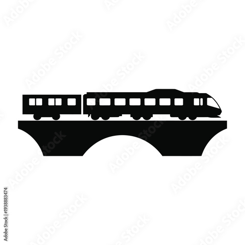 Black train crossing a bridge in a white transportation 1