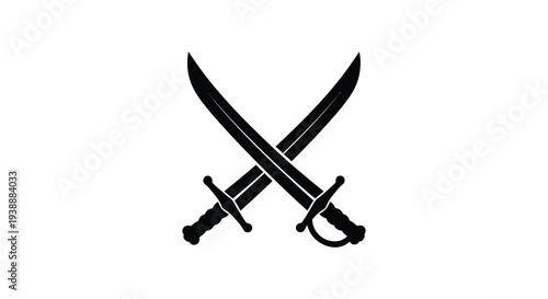 Two curved swords crossed in a stark black design creating a dramatic silhouette high quality professional