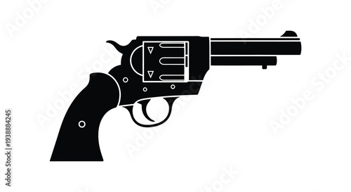 A stark black silhouette depicts a classic revolver pistol showcasing its iconic form silhouette high quality