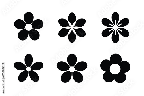 Six black and white flower flowers petals 1 floral