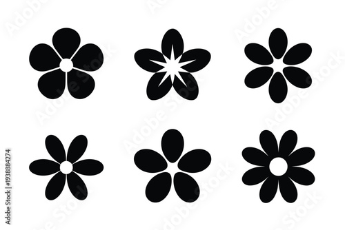 Six black and white flower petals simple