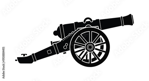 A striking black silhouette depicts an antique cannon evoking historical warfare and power silhouette high quality