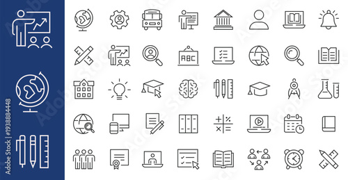 Education and E-learning line icons. Learning, school, university editable stroke icon. Vector stock illustration
Icon Symbol, Education, University, Learning, Vector