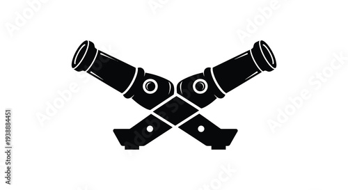 A striking black silhouette depicts two crossed antique cannons a symbol of historical warfare silhouette