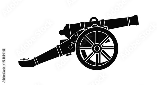 A detailed black silhouette of an antique cannon showcasing historical weaponry and design silhouette high quality